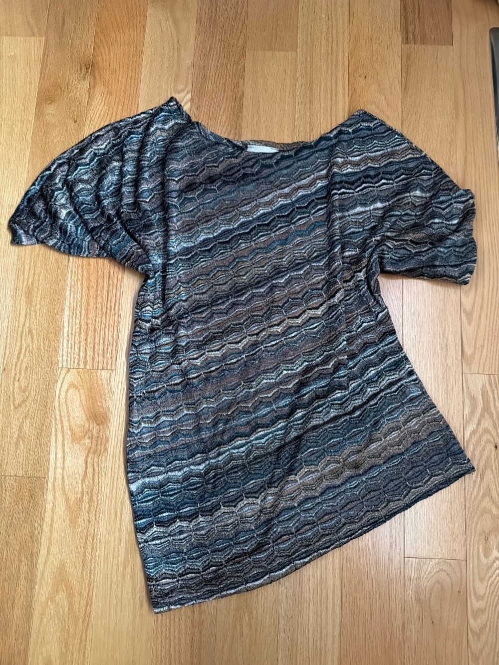 Neutral Patterned Asymmetrical Semi-Sheer Top - large